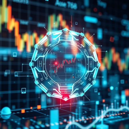 Rappresentazione digitale dei mercati finanziari con grafici in rapido movimento e simboli di intelligenza artificiale, a indicare l’aumento di velocità e complessità nei mercati globali."