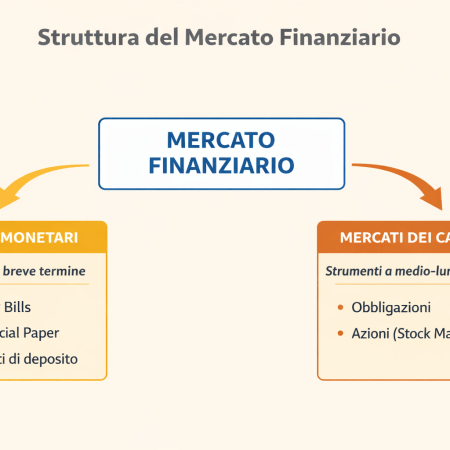 Schema della struttura del mercato finanziario con distinzione tra mercati monetari e mercati dei capitali