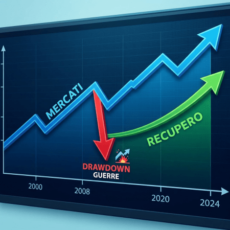 Line graph showing market growth, a drawdown due to war, and subsequent recovery from 2000 to 2024