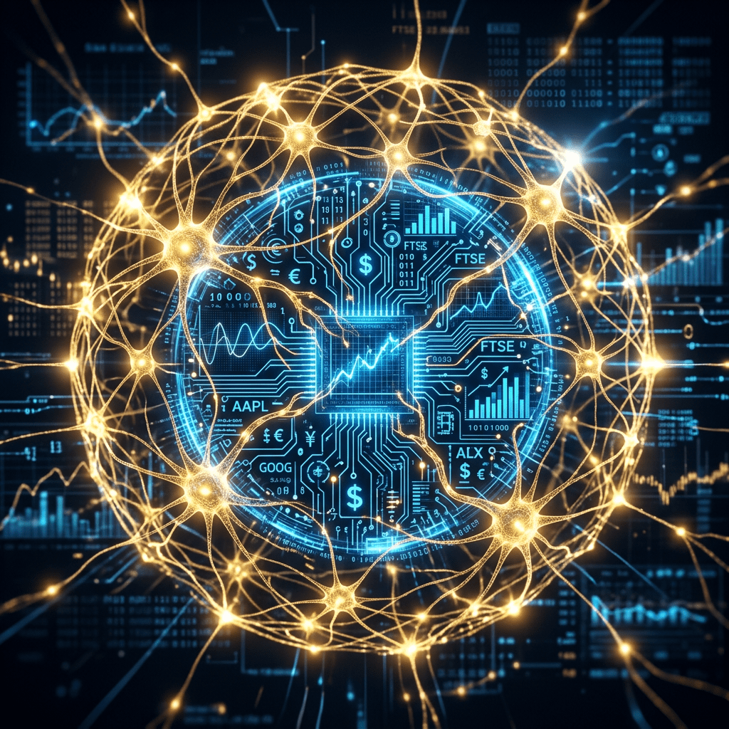 Rappresentazione astratta della piattaforma Aladdin di BlackRock — rete di dati finanziari e intelligenza artificiale per la gestione del rischio