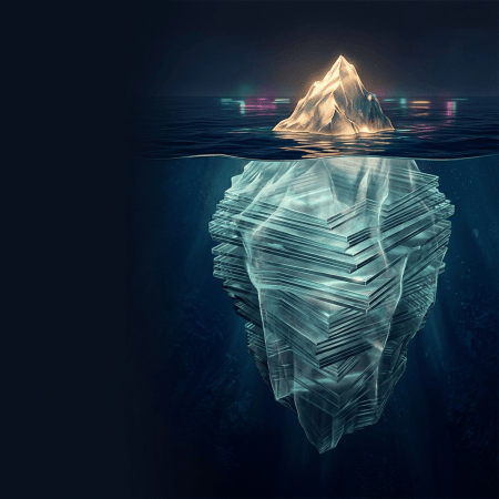 Dramatic iceberg with glowing submerged glass layers
