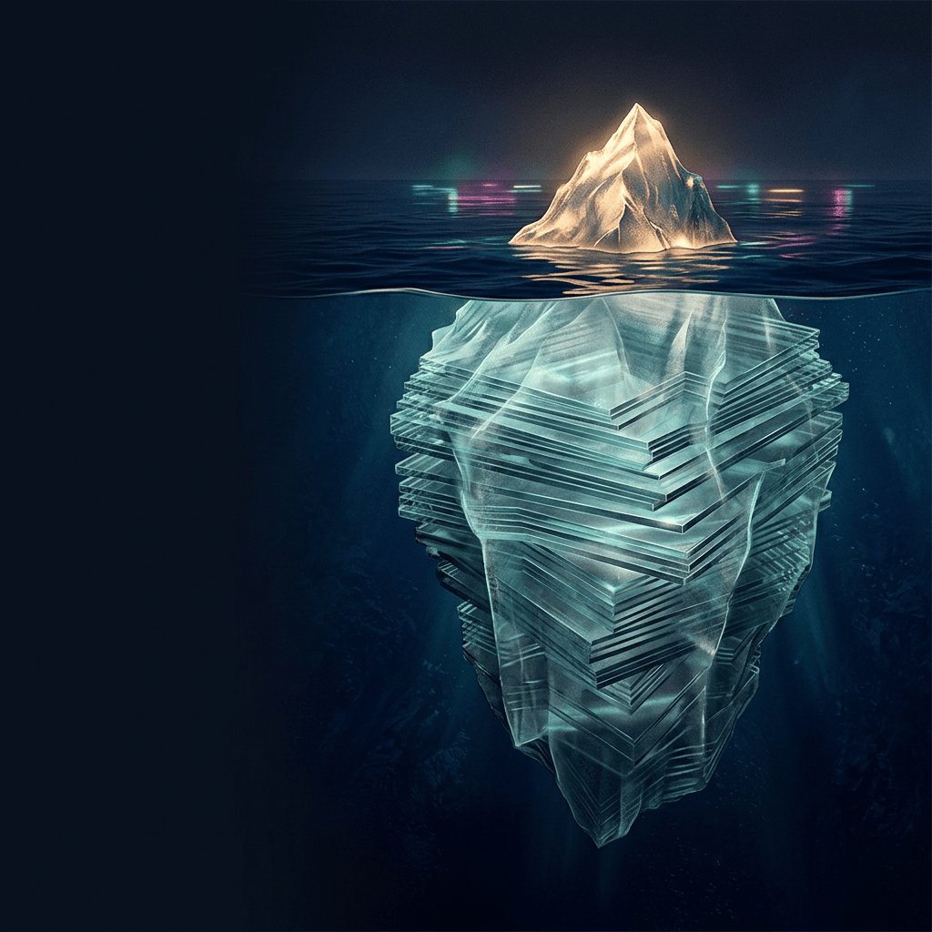 Dramatic iceberg with glowing submerged glass layers